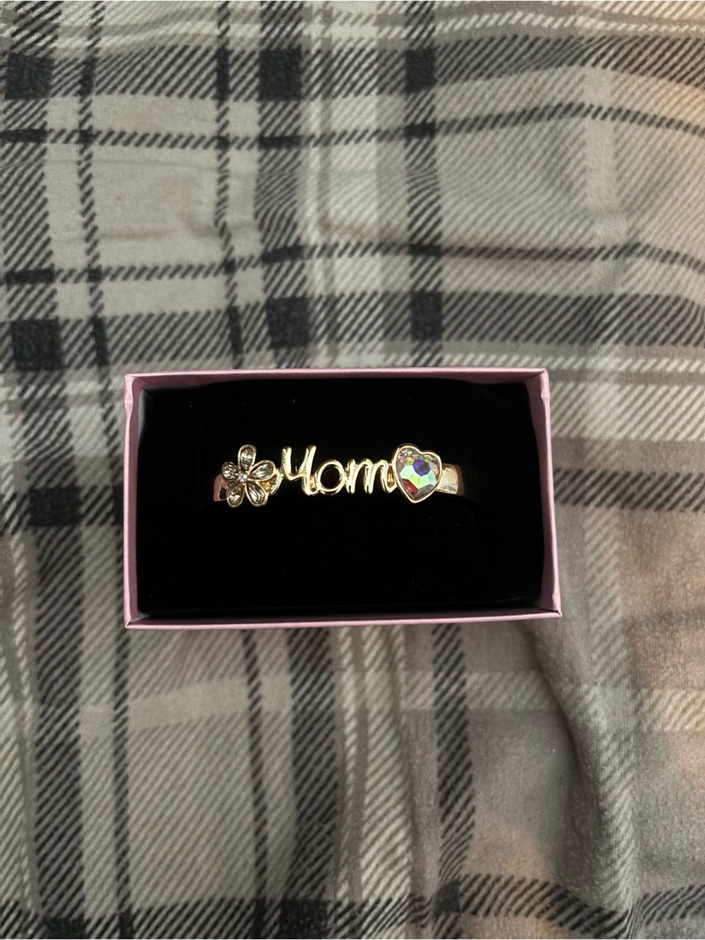 Monet Gold-tone "Mom" Bracelet with Flower and Iridescent Heart